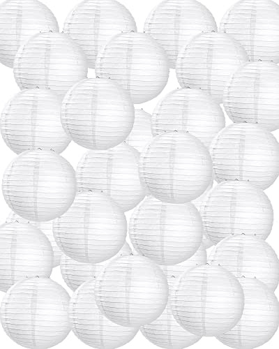 Treela 30 Pack White Chinese Japanese Paper Lanterns Decorative Hanging Ball Round Paper Lantern Lamps for Wedding Birthday Party Home Decorations(6 Inch)