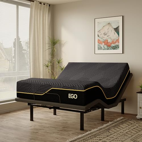MLILY EGOHOME Full Size Adjustable Bed Base Frame and 14 inch Memory Foam Mattress, Independent Head and Foot Incline Electric Foldable Metal Bed Base Electric, Wireless Remote,Zero Gravity