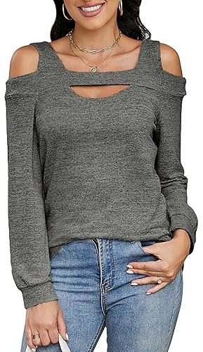 Camicetta Donna a Maniche Lunghe Elegante Senza Spalline Collo Quadrato Sexy Autunno-Inverno Blusa Tee Moda Top Casual Shirt (Multicolore,S-XXL)