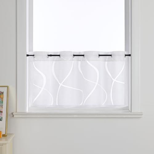 Joyswahl Ausbrenner Scheibengardinen Modern »Berta« Küchengardinen Transparent Bistrogardine mit Ösen Kurzstores Wohnzimmer Weiß HxB 45x120cm 1er Pack