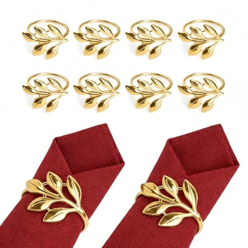 Ferma Tovaglioli Oro, FINELYCR 10 Pezzi Metallo Anelli per Tovaglioli, Aspetto Fogliare Portatovaglioli Oro, Adatto per Matrimoni, Natale, Riunioni di Famiglia, Decorazioni per la Tavola