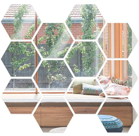 tlidfgeo Sechseckiger Spiegel Spiegelfliesen Selbstklebend, 12 Stück 3D Selbstklebende abnehmbare Acryl Spiegelfliesen für Zimmer Schlafzimmer Wohnzimmer Badezimmer Innenwand DIY Dekoration