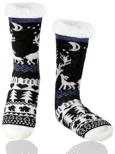 WOTENCE Chaussettes Chaussons Homme Hiver Chaudes Antidérapantes Chaussette Pantoufle Thermiques Polaire Grosse Chaussette Épaisse Antidérapante （Amour (Bleu Foncé)）