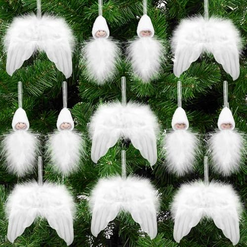 Naler Plumes Décoratives Blanches pour Decoration Noël Sapin 12pcs Ailes d'ange Décoration pour Arbre de Noël 8cm×12cm Boule de Noël Blanche pour DIY