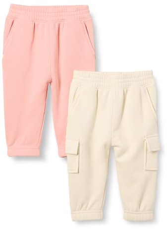 Amazon Essentials Pantaloni Cargo Da Jogging Bimbo, Pacco da 2, Beige/Pesca, 24 mesi