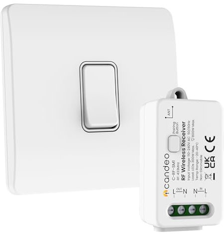 Candeo Wireless Kinetic Light Switch & RF Receiver Module Kit | No Wiring or Batteries Needed | Easy Installation & Eco-Friendly Modular Lighting Control | Customise Your Lights | Modern Design