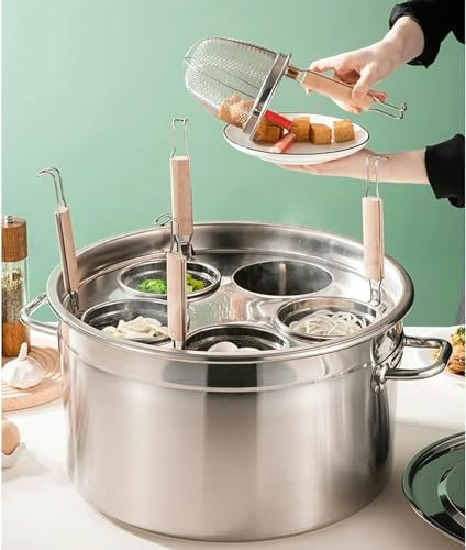 Pentola Multifunzionale per zuppa con colino, pentole con Coperchio e cestello per Pasta, Set di Inserti per cuocipasto in Acciaio Inox a 3/4/5 Fori per Pasta, tagliatelle, Gnocchi
