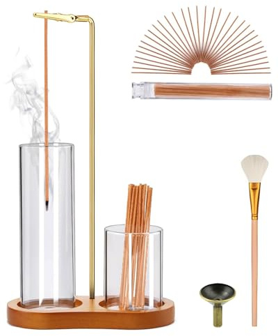 Incense Holder, 3 in 1 for Sticks with Detachable Anti-Ash Flying Incense Burner with Glass Ash Catcher andSticks Organizer Handmade Wooden Tray for Meditation Yoga Room Decor Package