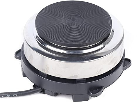 Mini Kochplatte Elektrisch aus Gusseisen/Edelstahl 500W Kochplatte Single Cooking Plate, Camping platte 6 Temperatureinstellung Durchmesser Platte 9,6 cmfür Küche, Camping