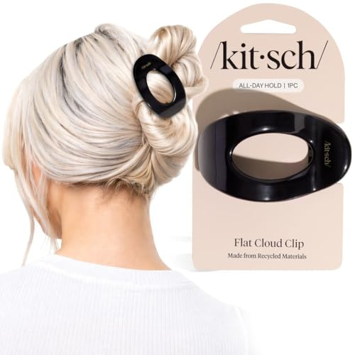 Kitsch Medium Flat Claw Clips for Women - Black | Stylish Flat Hair Clips, Strong Hold for Thick & Fine Hair, Non-Slip for Secure, Comfortable All-Day Wear