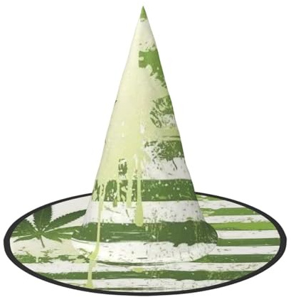 AUGUSTRUSH Verstellbarer Hexenhut für Frauen & Männer, Gras-Topf Blatt Halloween Hut Faltbare Halloween Party Zubehör Spitze Zauberer Kappe für Cosplay Karneval Maskerade 1PC
