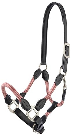 LeMieux Ropella Halter - Luxury Rope & Leather Head Collar - Padded Headwear - Adjustable Nose Strap - Cranberry - Full