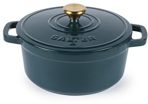 Salter Chester 20 cm gusseiserner Schmortopf – selbstbegießender Deckel, Dutch Oven/Kochtopf, für Herd-zu-Tisch-Kochen geeignet, induktionsgeeignet, 2L Fassungsvermögen, PFAS-frei, grün