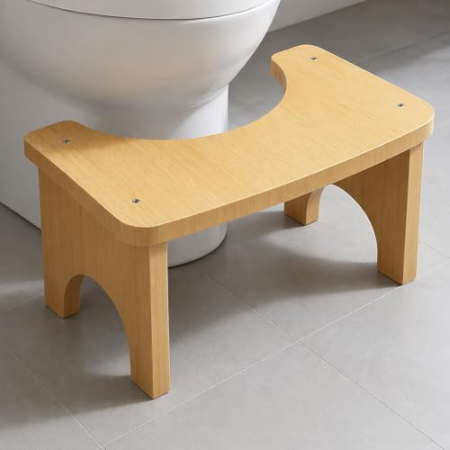 GOEDCH 37 × 20 × 17 cm toalettpall: Naturlig bambu toalettpall, ergonomisk toalettpall design, halkfri bakpall, originalfärg, för badrum familj