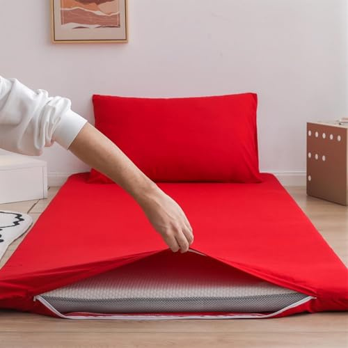 Japansk traditionell futon madrassöverdrag king size tvättbar bomull dragkedja stängning dammskydd mjuka skyddande sängkläder (röd)
