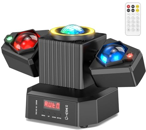 FODEXAZY 65W Lyre LED Moving Head,RGBW 4-en-1 Double Bras Jeux Lumiere Disco de Scène Tête Mobile,Mini Moving Head Lampe Projecteur avec Télécommande,pour Disco DJ Club Fête Bar Mariage Spectacle