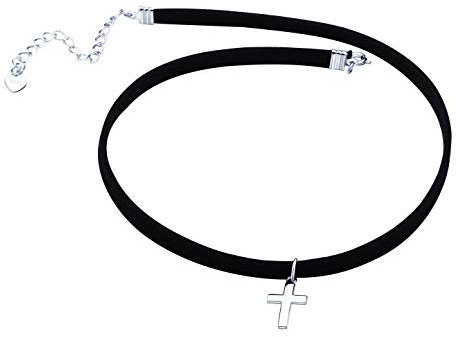 Yumilok Frauen Damen Mädchen Choker Kette Halskette mit Kreuz Anhänger Choker Halskette Halsband Schwarz Seil Leder