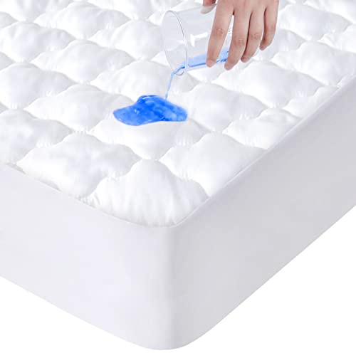Waterproof Mattress Protector Single Bed, Single Mattress Protector, 4-Layer Quilted Mattress Cover with 35cm Extra Deep Skirt, Ultra Soft, 90x190cm
