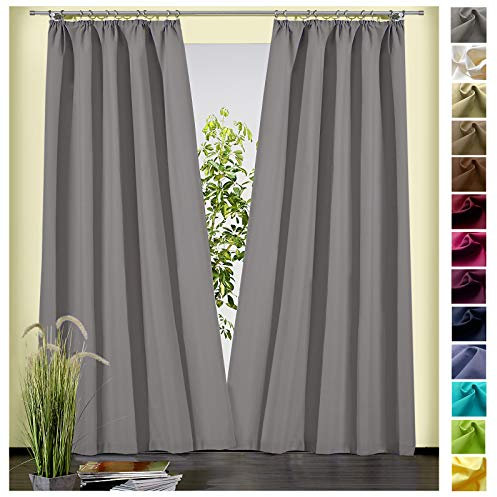 heimtexland ® Dekoschal Baumwolle Uni Blickdicht Vorhang Kräuselband Gardine Grau HxB 230x135 Typ625