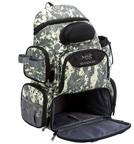 Bassdash Angelrucksack wasserabweisend leicht taktische Tasche Angelkoffer mit Rutenhalter und schützender Regenhülle