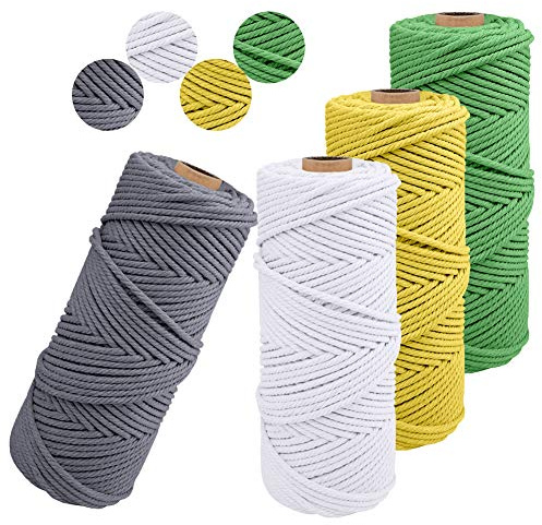 JeogYong Set di 4 corde macramé 2 mm x 100 m spago naturale filo macrame cotone corda fai da te corda per appendere le pareti, decorazioni per la casa, arte floreale creativa (A)