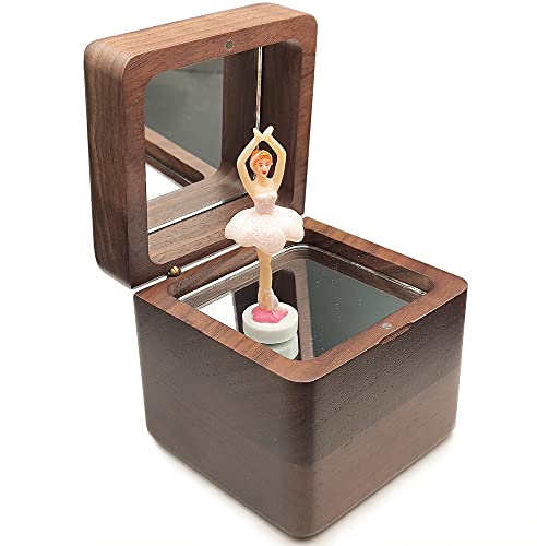 Caja de música de madera maciza de 18 notas, para Navidad, cumpleaños, día de San Valentín, día de la madre, melodía del lago de los cisnes, nogal