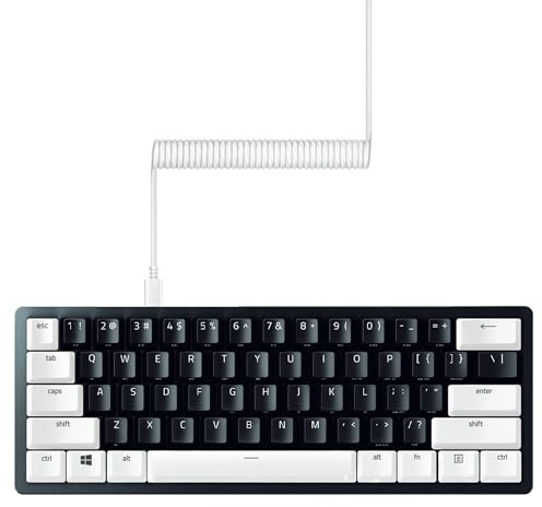 Razer PBT Keycap + Coiled Cable Upgrade Set: Durable Doubleshot PBT - Universal Compatibility - Keycap Removal Tool & Stabilizers - Tactically Coiled & Designed - Braided Fiber Cable - Mercury White