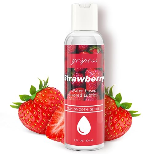 4 fl.oz. Strawberry Flavored Water Based Lubricant for Men Women, Sugar-Free Natural Feel Personal Lube for Couples Massage, Long-Lasting Gel Non-Sticky Slippery Flavored Lube & Latex Compatible