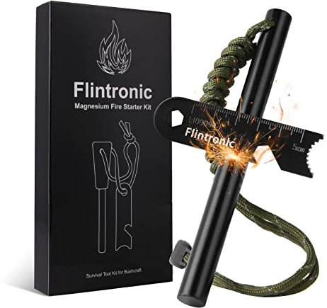 Survival Fire Steel, Flint Striker Steel Fire Starter Kit, Magnesium Ferrocium Rod Firesteel with Scale Scraper & Whistle, Outdoor Emergency Survival Tool for Travelling Camping Hiking