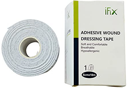Pansement adhésif iFix-Ruban chirurgical, 1 rouleau de 5cm x 10m dans une boîte robuste-Tissu hypoallergénique sans latex, ruban médical de premiers secours doux et respirant pour les peaux sensibles.