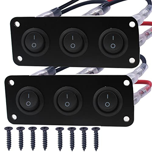 RUNCCI-YUN 2pcs Schalter Panel 12v,Auto Schalter 12v 2 Pins SPST Runder Ein-Aus-SchalterWippschalter 12V DC 10A Button für Abschleppwagen PKW Truck Jeep (mit Draht)