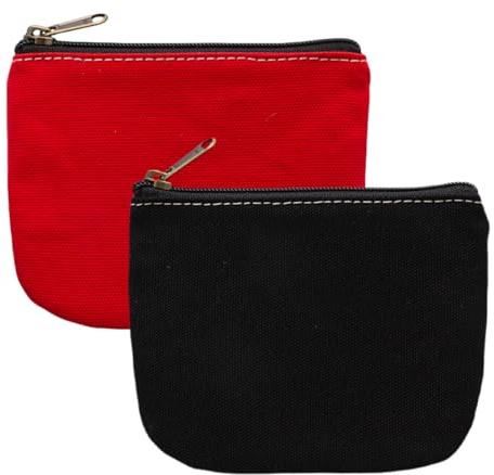 FAVORTALK Small Purses with Zip 2 Pcs Boys Coin Purse Small Coin Pouch Solid Color Card Holder for Women Girl Portable Solid Color Purses, Chinese Red+Black B30709