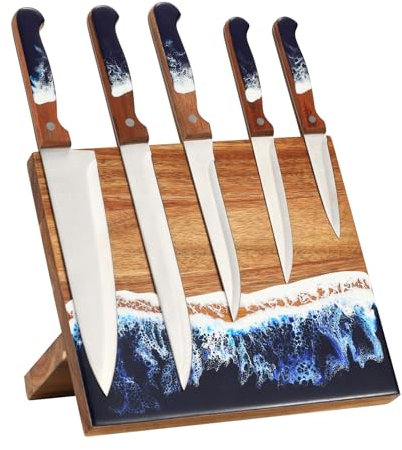 Ceppo magnetico per coltelli in resina da 24,9 cm, senza coltelli, per bancone, coltelli da cucina, con forti magneti migliorati, espositore per coltelli, organizer da cucina e conservazione