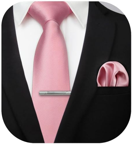 HISDERN Corbata de boda Rosa empolvado asargada Hombres clasico Corbata & Plaza de bolsillo Conjunto de clip