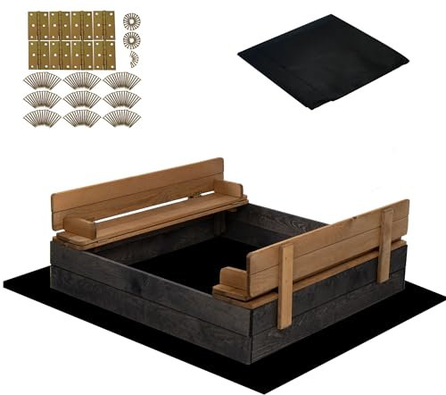 SPRINGOS Bac à sable avec banc 100 x 100 cm en bois imprégné avec fond non-tissé