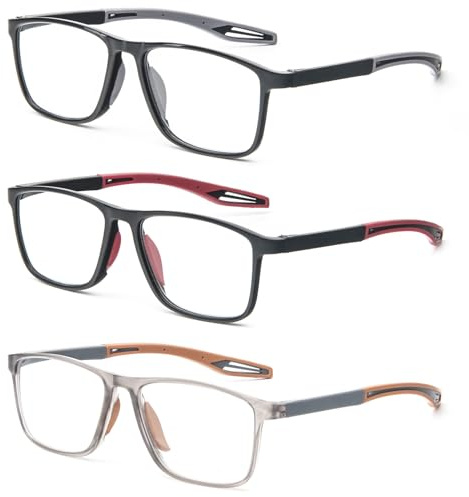 MMOWW 3 Pares Gafas de Lectura Deportiva para Hombres y Mujeres Anti - Luz Azul Ultraligeras TR90 Marco Gafas de Lectura +1.5