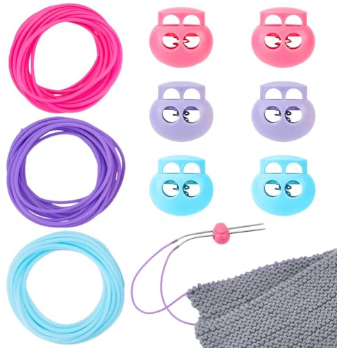 NBEADS Cordones para Sujetar Puntadas de 9.8 Yarda, Tubo de Goma Hueco de 2mm para Tejer con Tapones de Aguja con Orificios de 5.5mm para Sujetar Puntadas, Pulseras, Collares Y Abalorios, Colorido