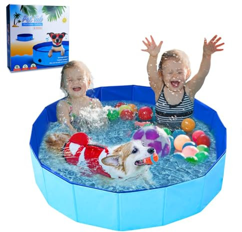 UUEMB Faltbarer Hundepool für Kleine und Große Hunde, 120 x 30cm Hundebadewanne Katzen Swimmingpool Planschbecken für Kinder, Haustier Schwimmbecken rutschfest Sicher Tragbar Kinderpool Blau