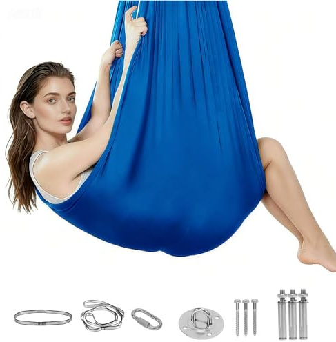Aerial Yoga Hängematte Set, 150 x 280CM Yoga Hängematte Erwachsene, Aerial Yogatuch zum Aufhängen, Nestschaukel mit Beschläge, Hammock Swing 200 Kg Max für Erwachsene