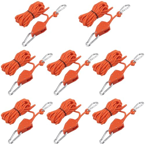 ZOENHOU 8 Stück Abspannseile mit Seilspanner, 4mx4mm Seilratsche mit Haken, Verstellbarer Seil Ratsche, Zeltschnur für Sonnensegel, Zelte, Camping,Outdoor-Aktivitäten (Orange)