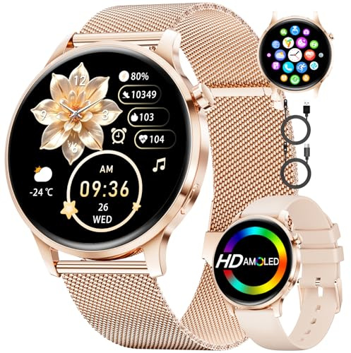Reloj Inteligente Mujer, 1,32'' AMOLED Smartwatch con Llamadas Bluetooth, 100+ Modos Deportivos, Pulsometro/Monitor de Sueño, IP68, Pulsera Actividad, Reloj Despertador Digital, Regalo iOS Android