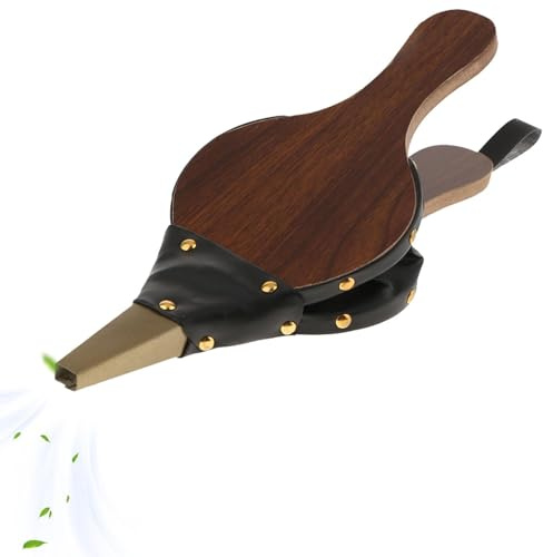 Generisch Soffiatore di fuoco – soffietto manuale strumento con manico in legno, ugello in pelle durevole, accessori classici per camino, pompa ad aria portatile per barbecue da campeggio, camino