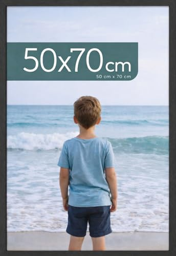 LPVS Cadre Photo 50x70 cm Noir – Cadre Photo Bois Noir MDF avec Verre Acrylique – Cadre Mural pour Affiche, Photo ou Poster – Décoration Tout Style - Entreprise Française