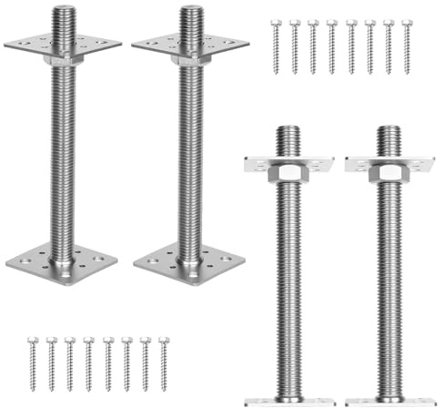 Mantigositeen 4 x höjdjusterbara stolstöd | 80 x 80 x 250 mm silver | varmförzinkad stödfot | bottenplatta för att skruva på för Carport, pergola, staket