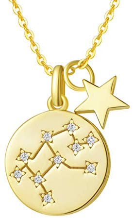 FANCIME Vergine Segno Zodiacale 12 Costellazione Ciondolo Collana in Argento Sterling 925 Placcato Oro Gioielli per Donna Ragazze Bambini - Catena Lunghezza: 40 + 5 cm