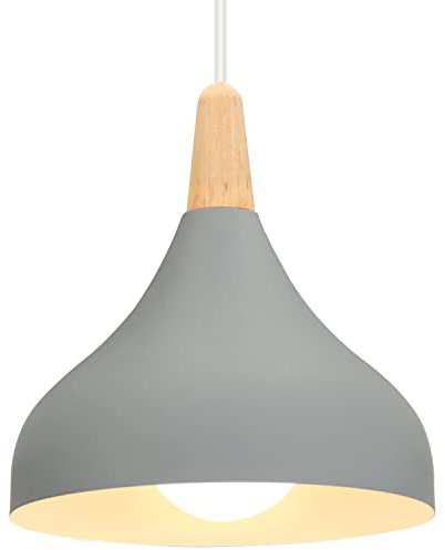 iDEGU 20CM Lampada a Sospensione Retrò LED Lampada a Soffitto in Legna Metallo Moderna Lampadario a Forma di Goccia Stile Scandinavo Plafoniera per Soggiorno Sala da Pranzo Cameretta (Grigio 1 Pezzo)