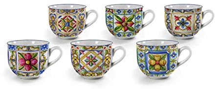Gicos Set 6 tazzine caffè Coffee in Porcellana decori Assortiti Terra e Sole 90 ml MBB-826269