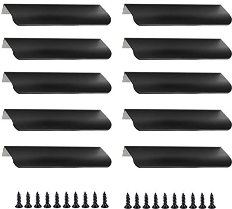 Herbst 10 Stück 120 mm Möbelgriff Schwarz, Schubladengriff Geschwungener Schrankgriffe, Verdeckter Türgriff für Kleiderschrank Schlafzimmer Badezimmer(10pcs-Black-120 mm)