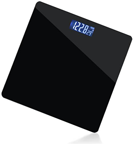 Moss & Stone Black Digital Bathroom Scale for Body Weight, Smart Step-On Technology, Backlit LCD Display, High Accuracy Weight Scale 400lb/180kg, Glass Slim Design, Auto On/Off, Home Use