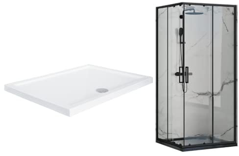 VBChome Duschkabine mit Duschwanne 80x100cm Schwarz 190cm 5mm Eckeinstieg Rechteckig Duschwand Schiebetür Duschabtrennung Klares Sicherheitsglas Dusche Duschtrennwand Duschwanne Siphon